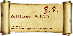 Zeitlinger Valér névjegykártya
